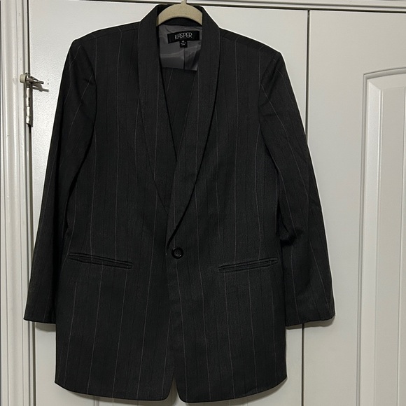 Kasper Jackets & Blazers - Kasper Charcoal Pinstripe Blazer & Pant Set
